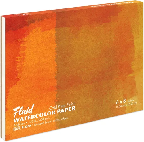 Bloque de papel de acuarela fluida, 6 x 8 pulgadas, 15 hojas, 140 libras (300 g/m²), bloque prensado en frío para pintura artística y medios húmedos