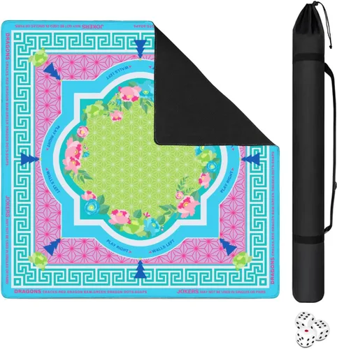 Mahjong Mat con bolsa de transporte negra, 31.5 x 31.5 pulgadas, antideslizante, reducción de ruido, alfombrilla de juego para Mahjong, póker,