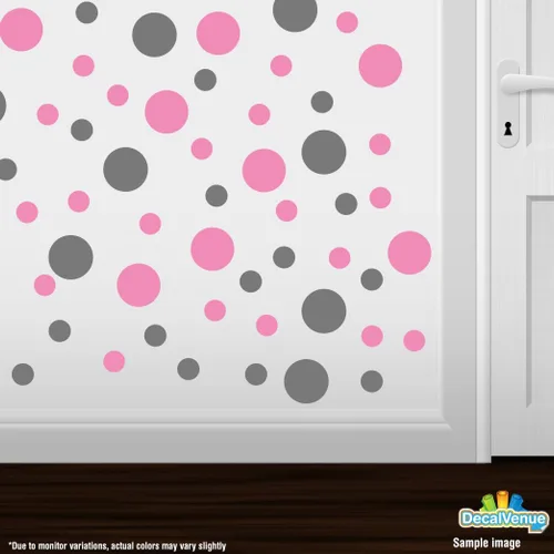 Miniatura 2 de Pegatinas de pared de vinilo rosa/gris, círculos de 2 y 4 pulgadas (30 calcomanías)