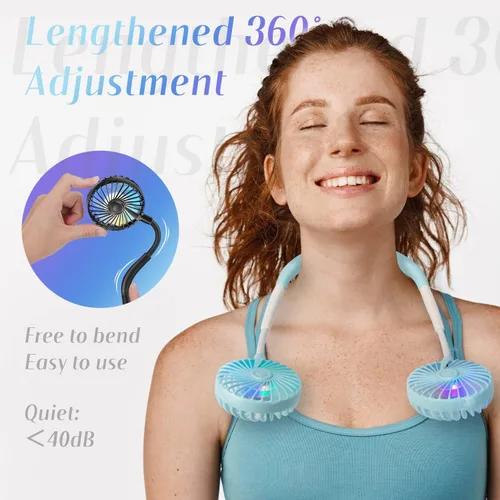 Miniatura 2 de VAGAU Ventilador de cuello de enfriamiento portátil, ventilador de cuello personal USB recargable con luces LED coloridas, rotación de 360° para Azul