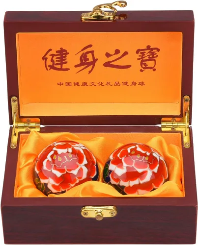 1.97 '' Bolas de Baoding Chino Ejercicio de Mano Bolas de Masaje con Caja Rosa Roja Patrón Bolas Azules con Campanillas Padres Regalo TQZDBS78