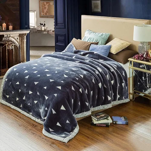 Mantas de visón, 7.7 libras, felpa coreana pesada de 78 x 90 pulgadas, 2 capas, patrón geométrico, manta de ropa de cama Raschel suave y acogedora