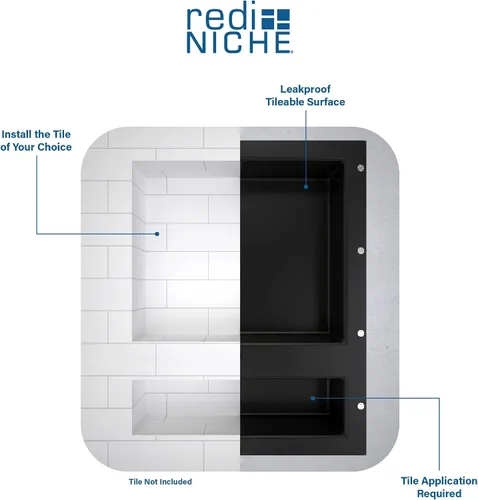 Miniatura 5 de Redi Niche - Estante de ducha empotrado triple nicho negro, tres estantes interiores, 32 pulgadas de ancho x 20 pulgadas de alto x 4 pulgadas