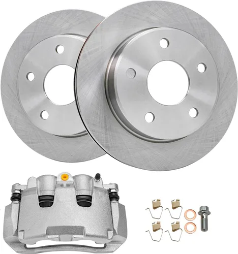 Detroit Axle - Rotores de disco delantero + pinza de freno lateral del pasajero de repuesto para Mitsubishi Raider Dodge Dakota 2005-2008 - Juego de