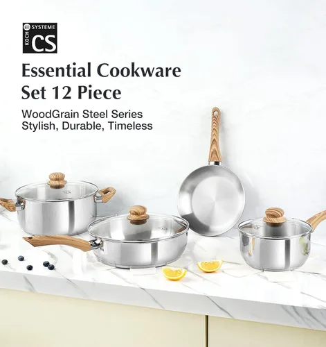 Miniatura 2 de KOCH SYSTEME CS Juego de ollas y sartenes de acero inoxidable, juego de utensilios de cocina profesional 18/10, juego de ollas y sartenes 12 piezas
