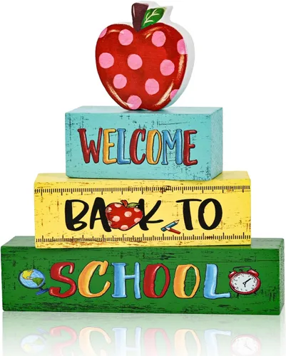 Letreros de escritorio de madera con forma de manzana, lápiz, regreso a clases, decoración de mesa para aula y oficina en casa, regalo escolar para