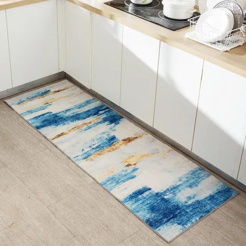 Miniatura 41 de Carvapet 9x12 Alfombras grandes para sala de estar y dormitorio, alfombra moderna lavable azul de pelo bajo con respaldo de goma, plegable, alfombra