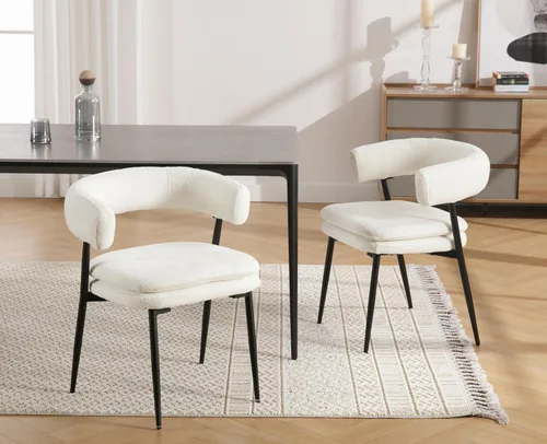 Miniatura 10 de EALSON Juego de 2 sillas de comedor tapizadas de tela moderna con respaldo abierto curvo/patas de metal resistentes, cómodas sillas laterales
