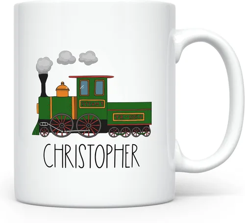 Taza Personalizada para Niños, Niños, Niñas | Taza Personalizada de Chocolate Caliente, Cacao, Café y Té | Regalo de Cumpleaños con Nombre D11 - Tren