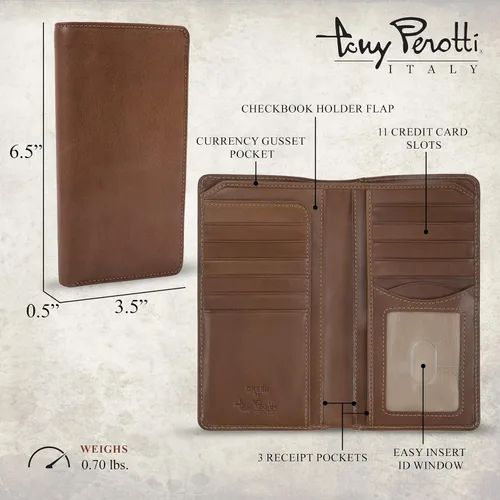 Miniatura 3 de Tony Perotti Mens Long Bifold Checkbook Cover Wallet Multi Card Pocket Holder Italian Leather