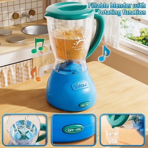 Miniatura 6 de PEADUCK Juego de electrodomésticos de cocina 3 en 1 para niños, juguetes de simulación con licuadora, mezcladores, dispensador de agua, sonidos