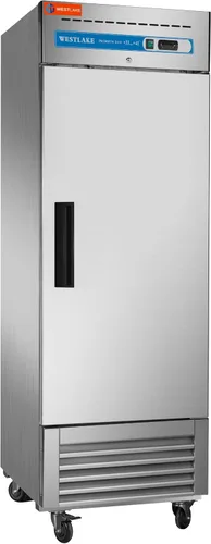 WESTLAKE Refrigerador comercial de 27 pulgadas de ancho, alcance de acero inoxidable, ventilador vertical sólido de una sola puerta, enfriador de 23