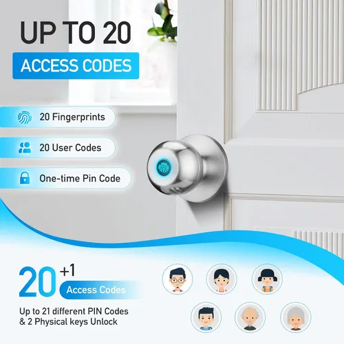 Miniatura 4 de Cerradura de puerta de huellas dactilares, perilla de puerta inteligente con cerradura, cerradura de puerta biométrica con control de aplicación