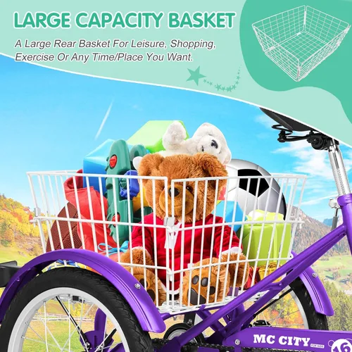 Miniatura 5 de LILYPELLE Triciclo triciclo de 16 pulgadas para principiantes y bicicletas de 3 ruedas de una sola velocidad, bicicletas de tres ruedas con cesta