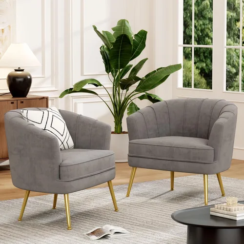 Miniatura 17 de Silla de acento de terciopelo Andeworld, silla de sofá individual moderna tapizada, sillón de club de barril cómodo para sala de estar con patas