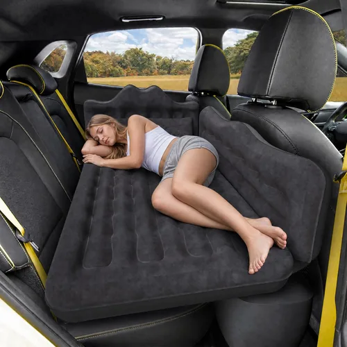 Back Seat Car Air Mattress: Inflatable SUV Car Camping Bed for Truck Van, Thickened Double-Sided Flocking Travel Car Sleeping Pad with Air Pump 2