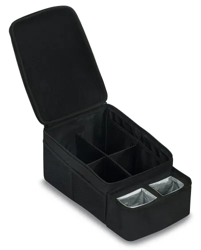 Britax Organizador de asiento de automóvil con portavasos aislados, probado contra choques, 8 bolsillos de malla, separadores centrales extraíbles +