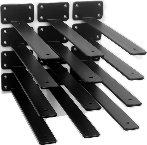Miniatura 18 de Paquete de 2 - Soportes de estante en L ocultos negros de 4 pulgadas (1/5 pulgada de grosor) Soportes de estante flotante de hierro Soportes