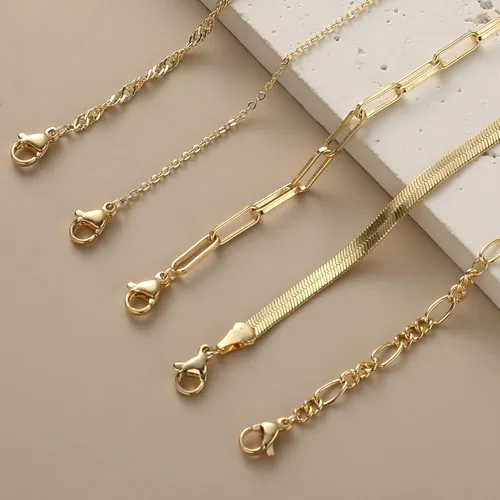 Miniatura 6 de Pulseras de oro para mujer, juego de pulseras en capas de oro de 14 quilates, delicada cadena de espiga de espiga, pulseras cubanas de oro