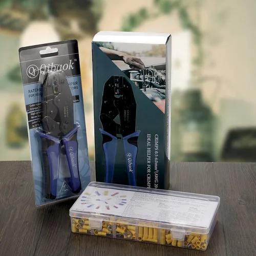 Miniatura 7 de Qibaok Kit de herramientas de prensado de terminales de cable con 800 conectores de cable PCS