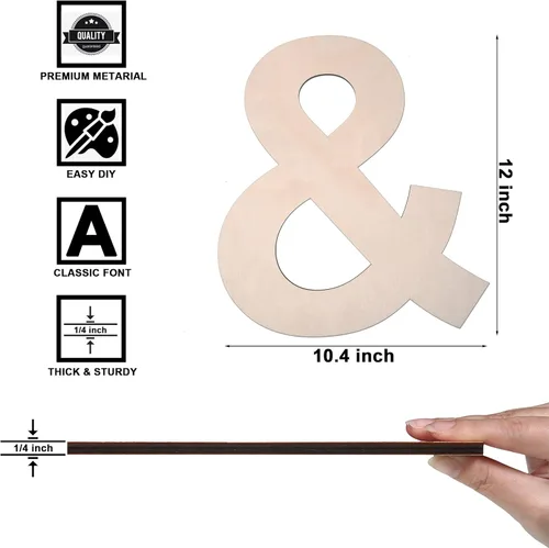 Miniatura 2 de Símbolo de madera de 12 pulgadas &, letra grande de madera sin terminar de 1/4 de pulgada de grosor para manualidades de bricolaje, decoración