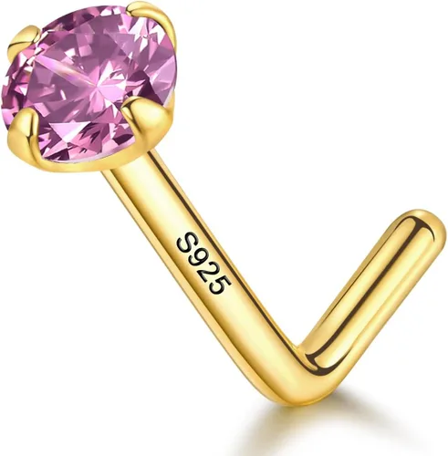 Miniatura 12 de LUCKYJEWUS Anillos de nariz en forma de L de 14k chapado en oro con pernos de plata esterlina para mujeres y hombres 20g, perno de nariz