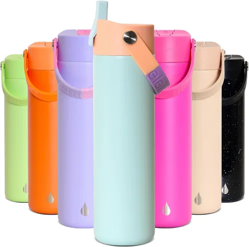 Miniatura 55 de Elemental Botella de agua aislada de 24 onzas con popote, botellas de agua con núcleo de acero inoxidable 100% a prueba de fugas para viajes, Beige