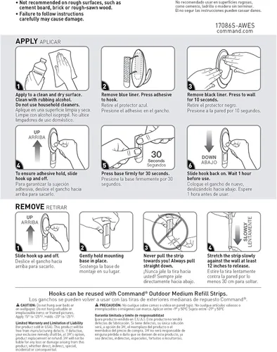 Miniatura 10 de Ganchos Command, Negro, Capacidad de 3 libras Exterior Tiras Resistentes al Agua 2 Ganchos 4 Tiras Sin Daños