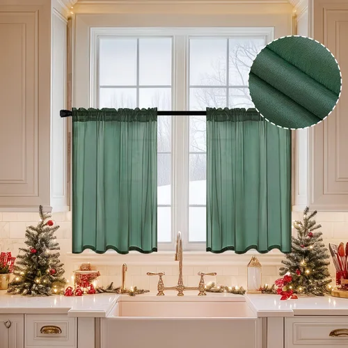 Miniatura 32 de MIULEE Cortinas semitransparentes 24 pulgadas de largo 2 paneles para ventana de cocina sobre el fregadero, cortinas cortas pequeñas de café