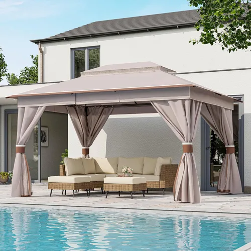 Miniatura 33 de LAUSAINT HOME 8'x8' Outdoor Gazebo, Metal Frame Heavy Duty Patio Canopy Tent Shelter with Double Roofs, Mosquito Nettings and Privacy Screens for