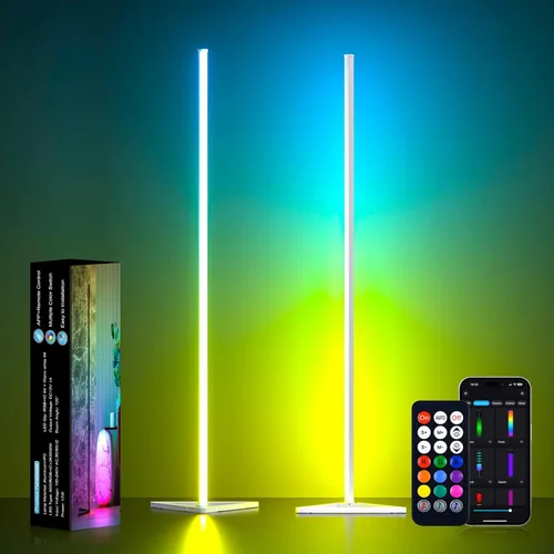 Miniatura 12 de MIHEAL Lámpara de pie de esquina – Lámpara de esquina LED RGB inteligente con aplicación y control remoto, 16 millones de colores y más de 68 Blanco