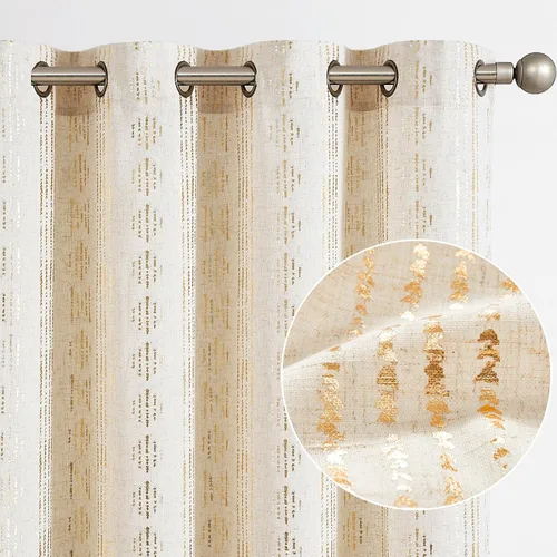 Miniatura 27 de jinchan Cortinas bohemias a rayas para sala de estar, cortinas de lino estilo granja de 63 pulgadas de largo, 2 paneles para dormitorio, mudcloth