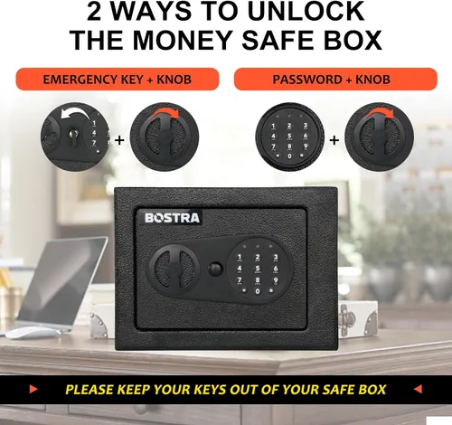 Miniatura 5 de Bostra Caja de seguridad ignífuga con sensor de luz y bolsa ignífuga, caja fuerte para dinero con teclado digital, caja fuerte de seguridad