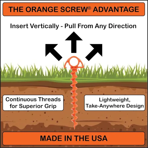 Miniatura 3 de Orange Screw Anclajes de tierra definitivos: estacas de tienda de campaña atornilladas resistentes para viento fuerte, arena, toldos y campamentos.