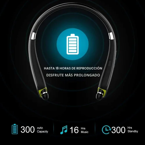 Miniatura 3 de BEARTWO Auriculares Bluetooth, auriculares con banda para el cuello plegables y inalámbricos mejorados con auriculares retráctiles, auriculares