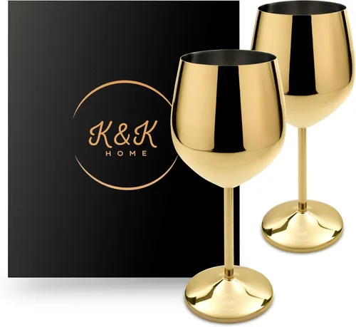 Miniatura 15 de K&K Home Copas de vino irrompibles de acero inoxidable cromado negro, 18 onzas, juego de 2 copas de vino de metal de colores, perfectas