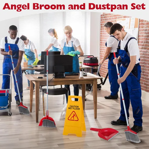 Miniatura 7 de Meanplan Juego de 6 escobas angulares y recogedor para la escuela, aula, de 54 pulgadas, para limpieza de interiores y exteriores, escoba comercial