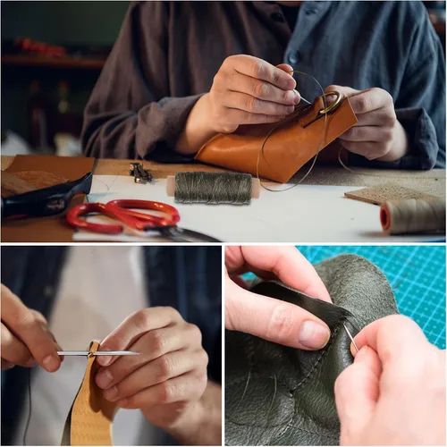 Miniatura 7 de Pimoys Hilo Encerado de 55 Yardas con 7 Agujas de Cuero para Costura a Mano Hilo Encerado Plano 150D Agujas de Reparación de Cuero para Coser Verde