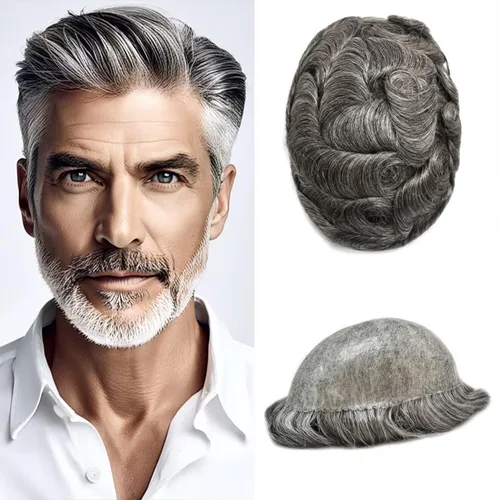 Miniatura 61 de Peluca completa de poliuretano para hombre, sistemas de reemplazo de cabello humano, piel fina y duradera, para hombre, prótesis de cabello