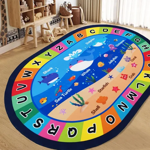 Miniatura 10 de USTIDE Alfombra ovalada para niños, 5 x 7 pulgadas, con letras del alfabeto ABC, alfombra educativa antideslizante, alfombra de juego para el aula