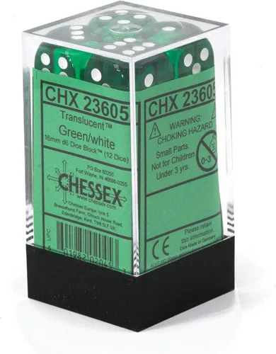 Miniatura 3 de Chessex DND - Juego de dados D&D, 0.472 in, juego de dados poliédricos de plástico translúcido verde y blanco, dados de mazmorras y dragones