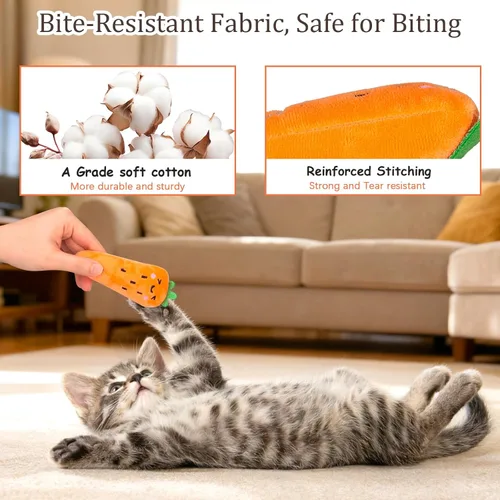 Miniatura 4 de ETEKYER Juguetes para gatos con hierba gatera, paquete de 5, juguetes de felpa para gatos de interior, gatitos, interactivos, masticables, juguetes