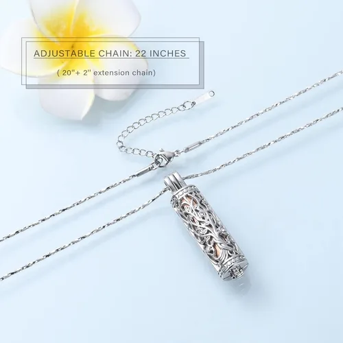 Miniatura 45 de Imrsanl Collar con colgante de urna de cremación con vial de cilindro hueco, urna de recuerdo, joyería de cremación, medallones conmemorativos