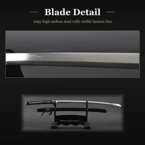 Miniatura 5 de HMS Espada katana samurai japonesa, Tsuba de bambú de latón, acero al carbono 1095, arcilla forjada a mano, templada, espiga completa, afilada