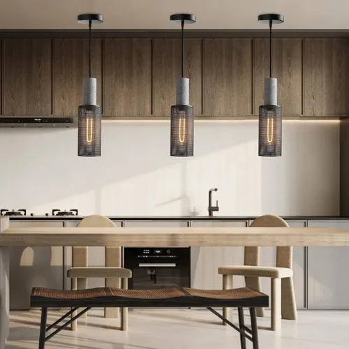 Miniatura 2 de Paquete de 1 lámpara colgante moderna con hormigón y pantalla de metal negro de 4 pulgadas, lámpara colgante industrial, iluminación de techo, isla