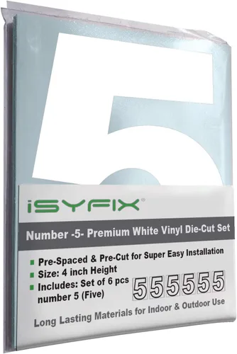 Miniatura 24 de iSYFIX - Calcomanías de vinilo blancas con número 0 (cero) - Juego de 6 unidades de 1.5 pulgadas autoadhesivas - Decalcomanías premium troqueladas