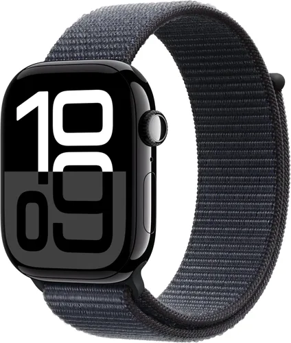 Miniatura 17 de Apple Watch Series 10 (42 mm, GPS) con caja de aluminio negro azabache, correa deportiva negra, S/M monitor fitness, app ECG, pantalla Retina Caja