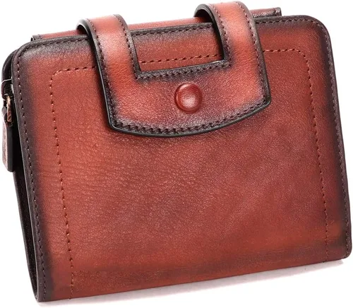 Carteras cortas de cuero genuino para mujer bloqueo RFID estilo vintage hecho a mano suave pequeño clip de dinero Coffee S cartera Rfid