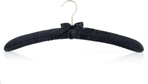 Miniatura 2 de HANGERWORLD 5 perchas acolchadas de satén clásico negro de 17 pulgadas para vestido de novia antideslizantes con gancho dorado