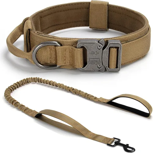 Miniatura 11 de Collar táctico para perro, collar ajustable de nailon para entrenamiento militar con mango de control y hebilla metálica de liberación rápida pesada